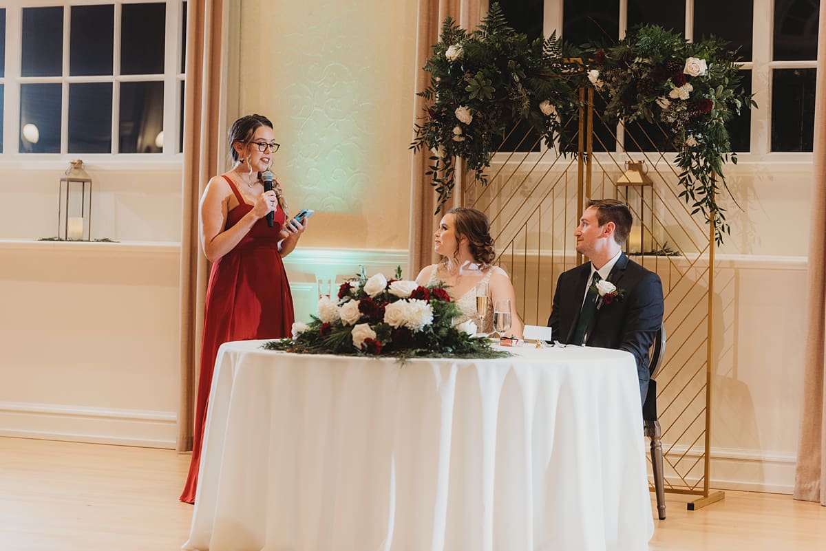 wedding toasts at nighttime indoor wedding reception