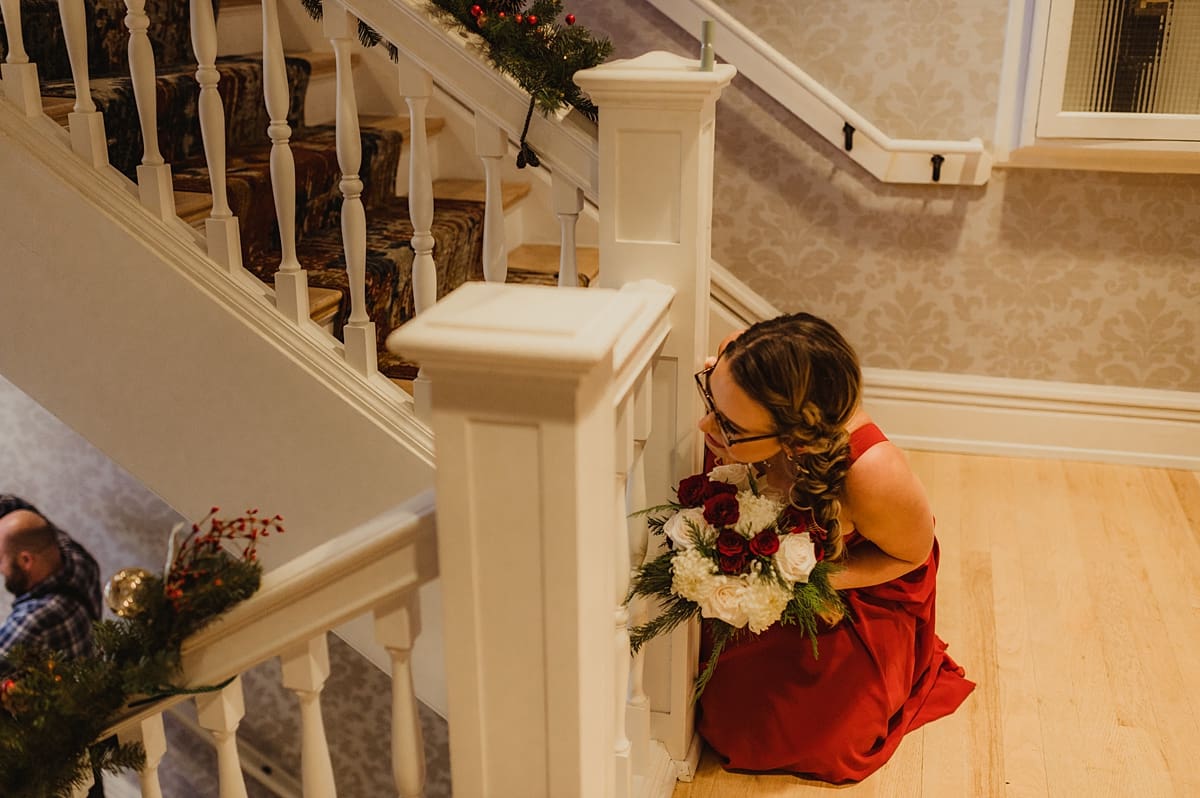 maid of honor peeking during first look 
