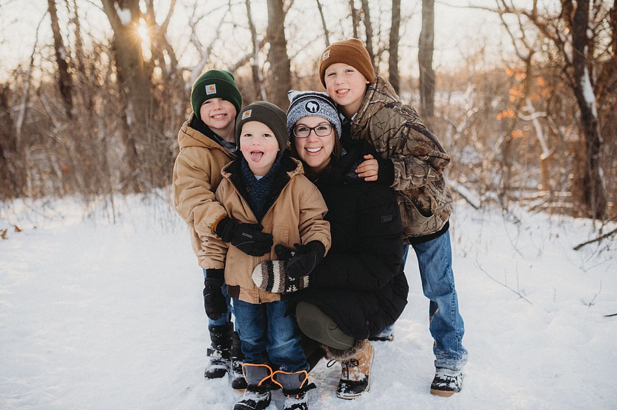 fun with mom in snowy winter family session