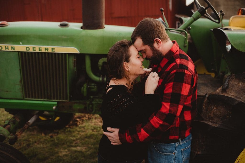 engagement session with john deere tractor