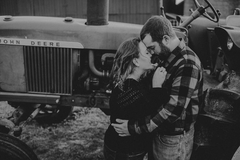 engagement session with john deere tractor
