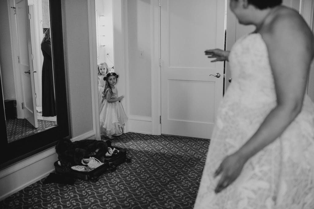 bride getting ready at the pfister hotel for wedding