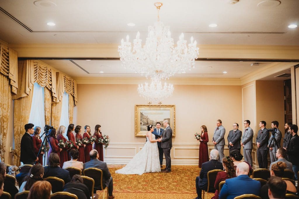 indoor ceremony at the pfister hotel in milwaukee wedding photographer