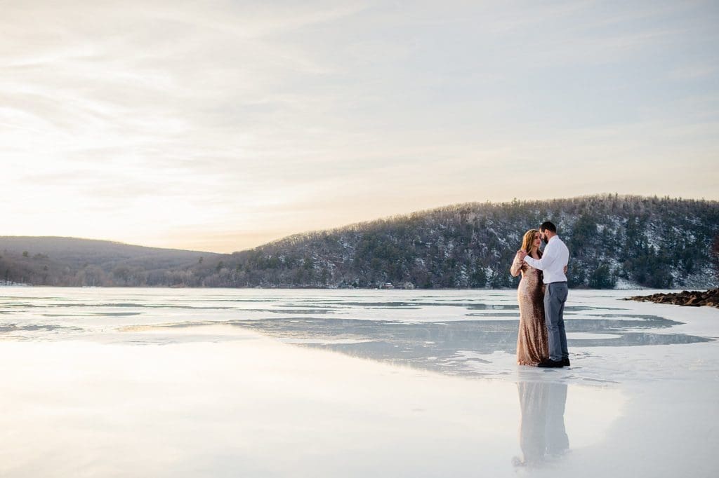 devils lake engagement session in the winter