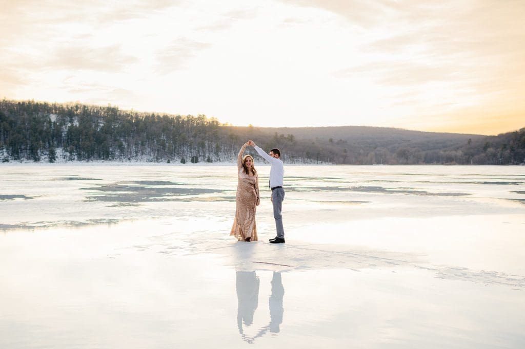 devils lake engagement session in the winter