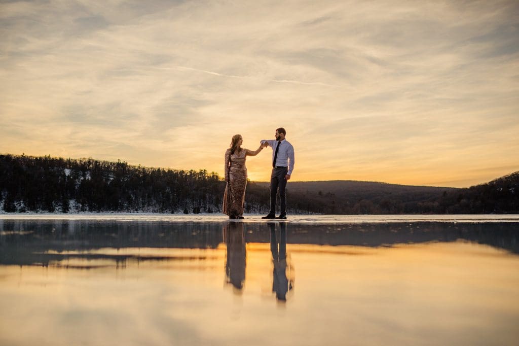 engagement session at sunset at devils lake state park in wisconsin
