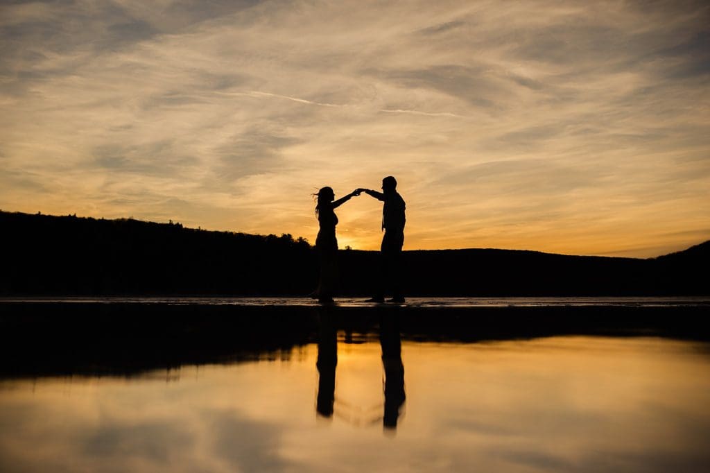 engagement session at sunset at devils lake state park in wisconsin