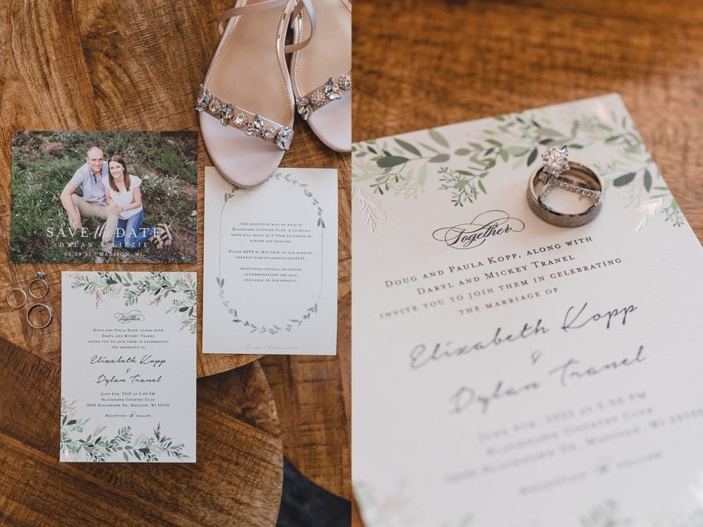 wedding stationary with a wedding ring on it