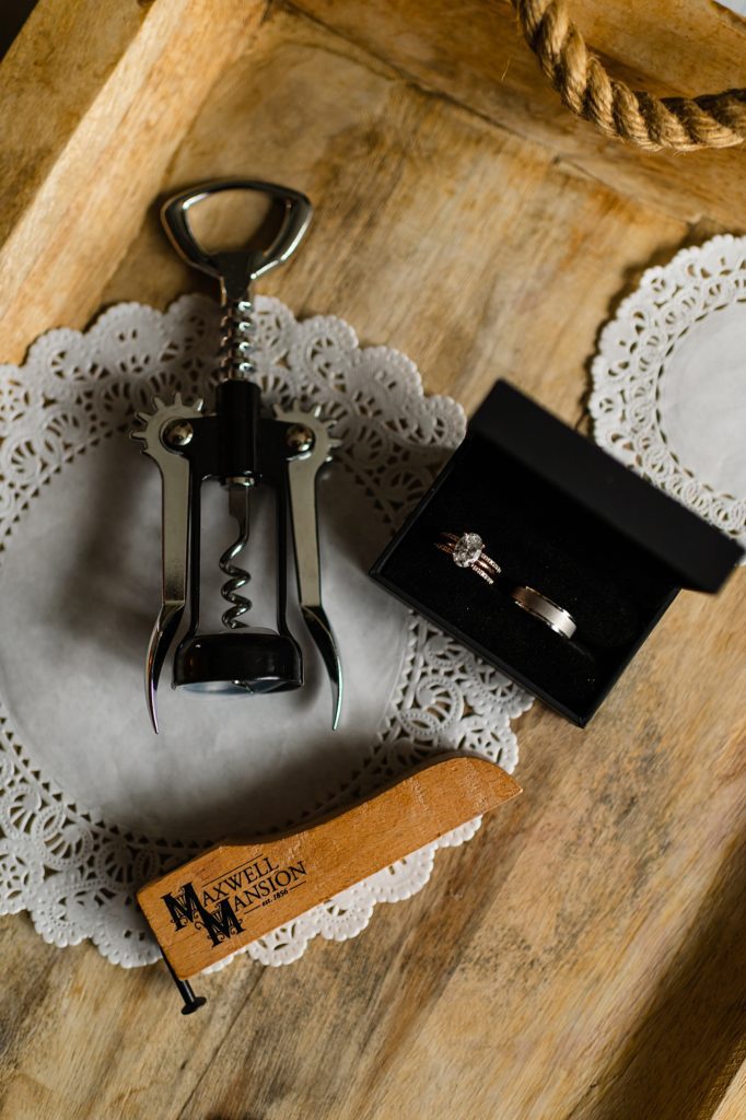 wedding details with wine corkscrew