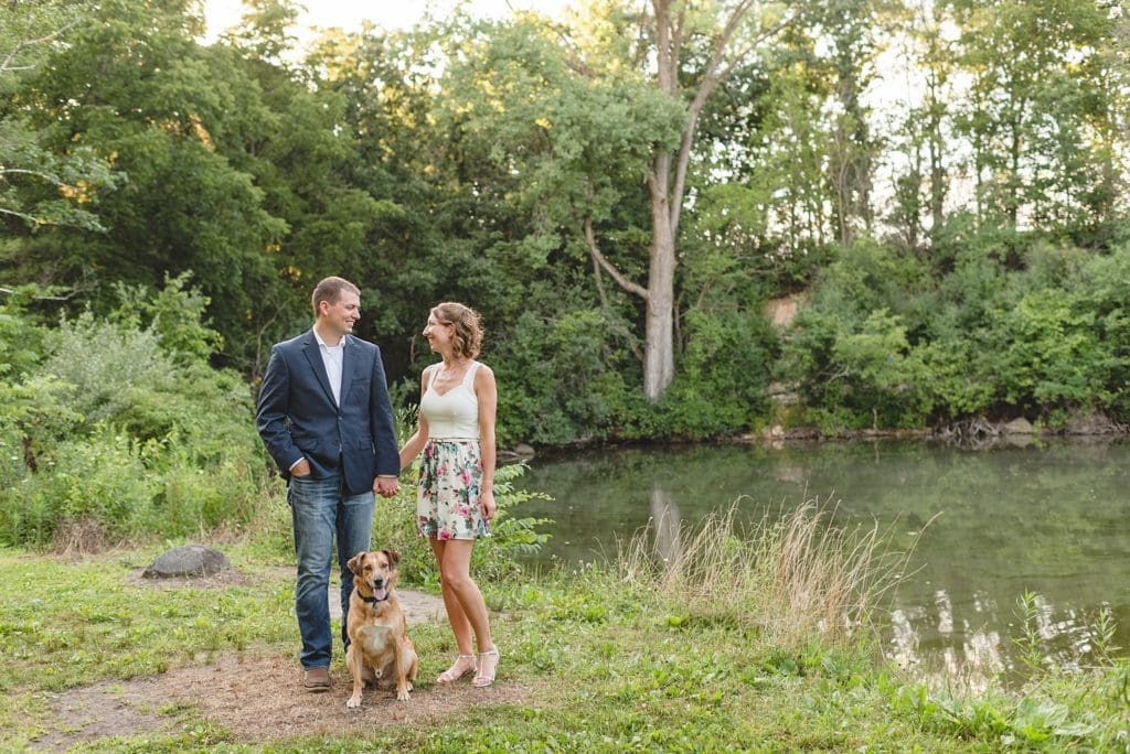 summertime engagement photos with a dog