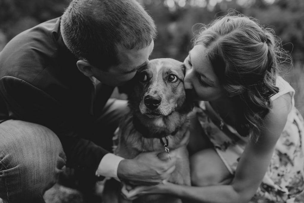summertime engagement photos with a dog