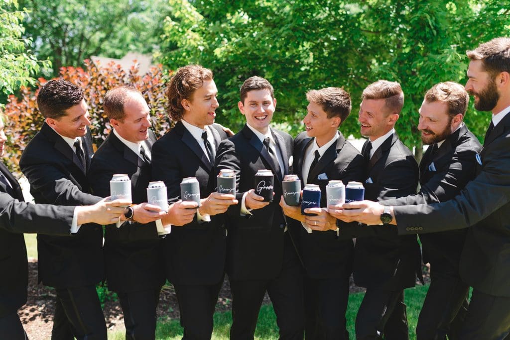 grooms party with beer coozies