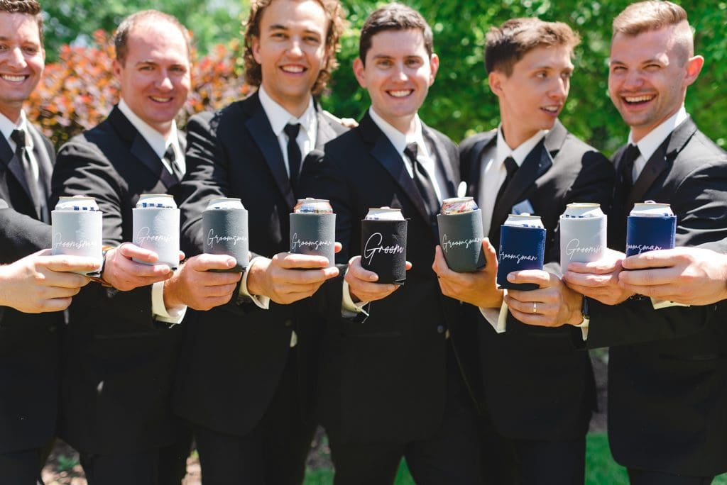 grooms party with beer coozies