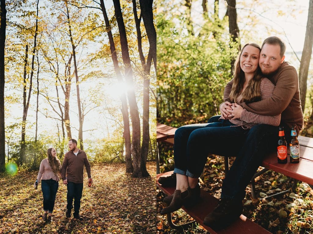 fall engagement session at silver lake beach in wisconsin
