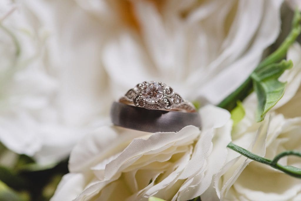wedding ring with fake flowers