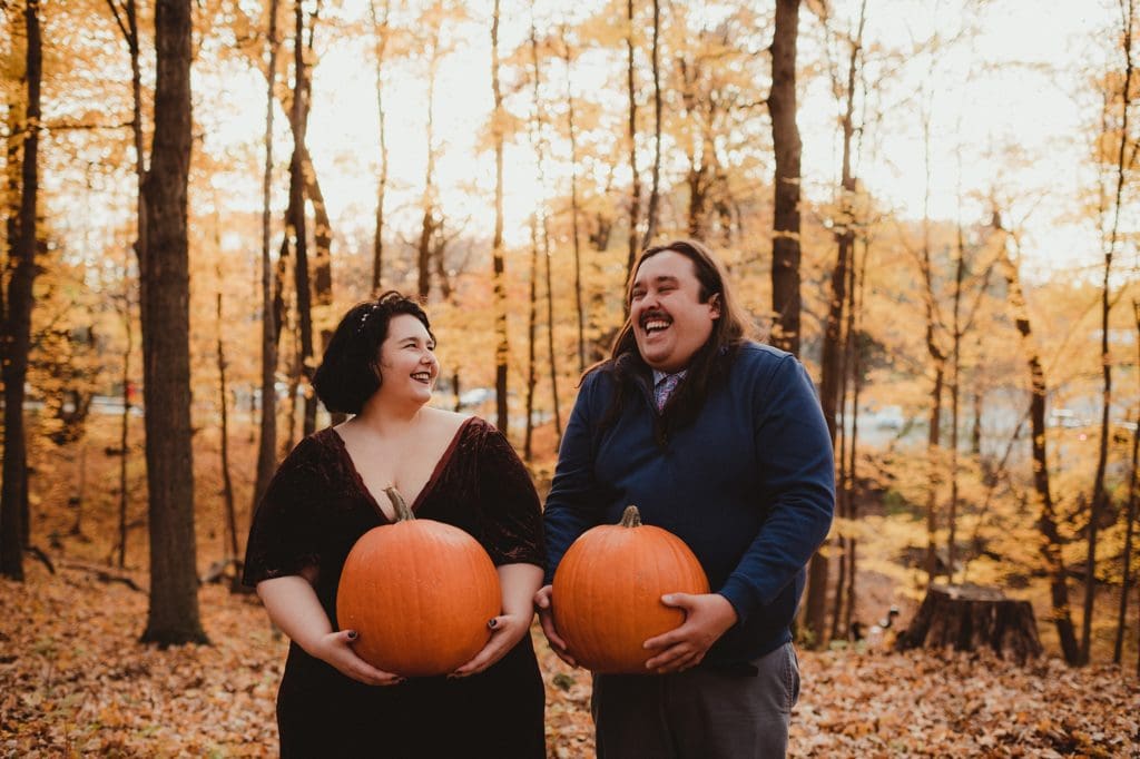 engagement session with pumpkins
