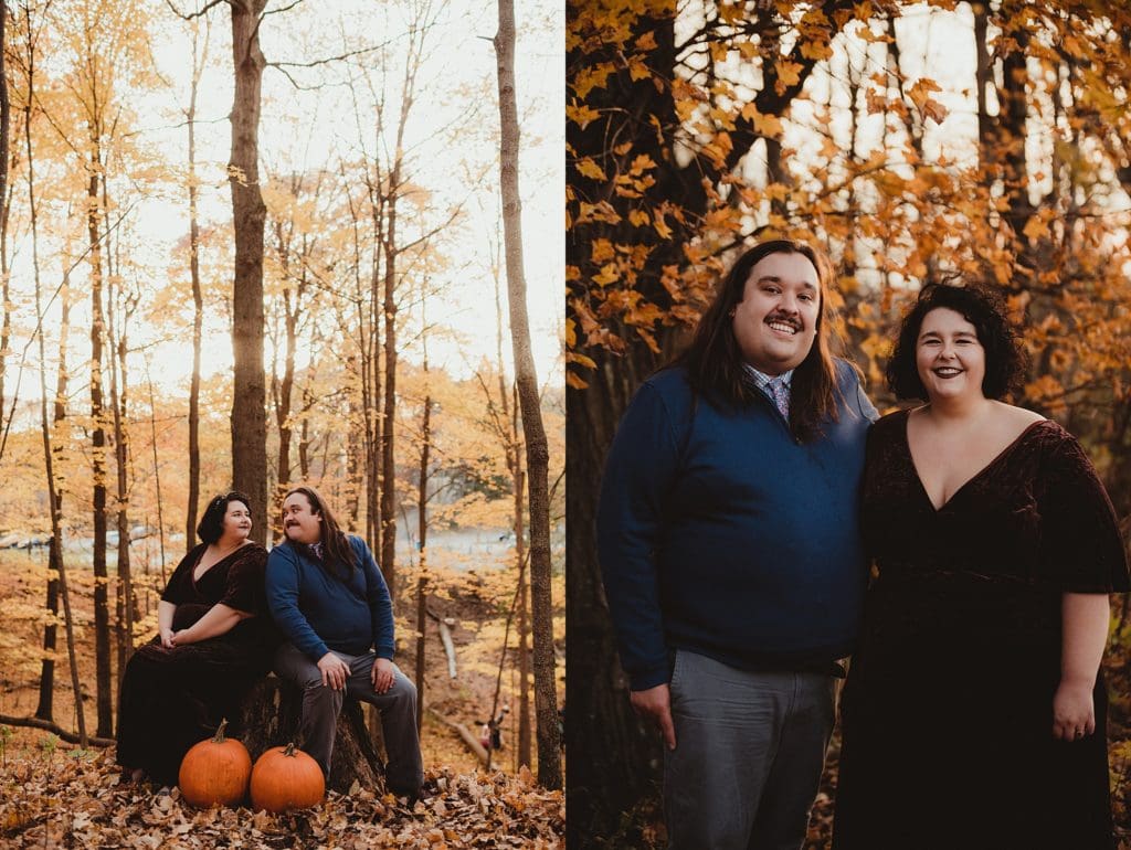 engagement session with pumpkins