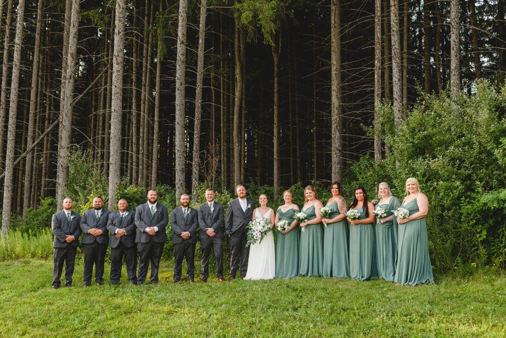 large green and gray wedding party photos