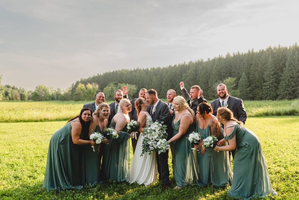 large green and gray wedding party photos