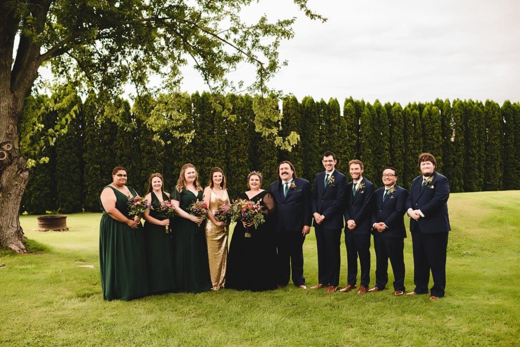dark green and dark blue wedding party