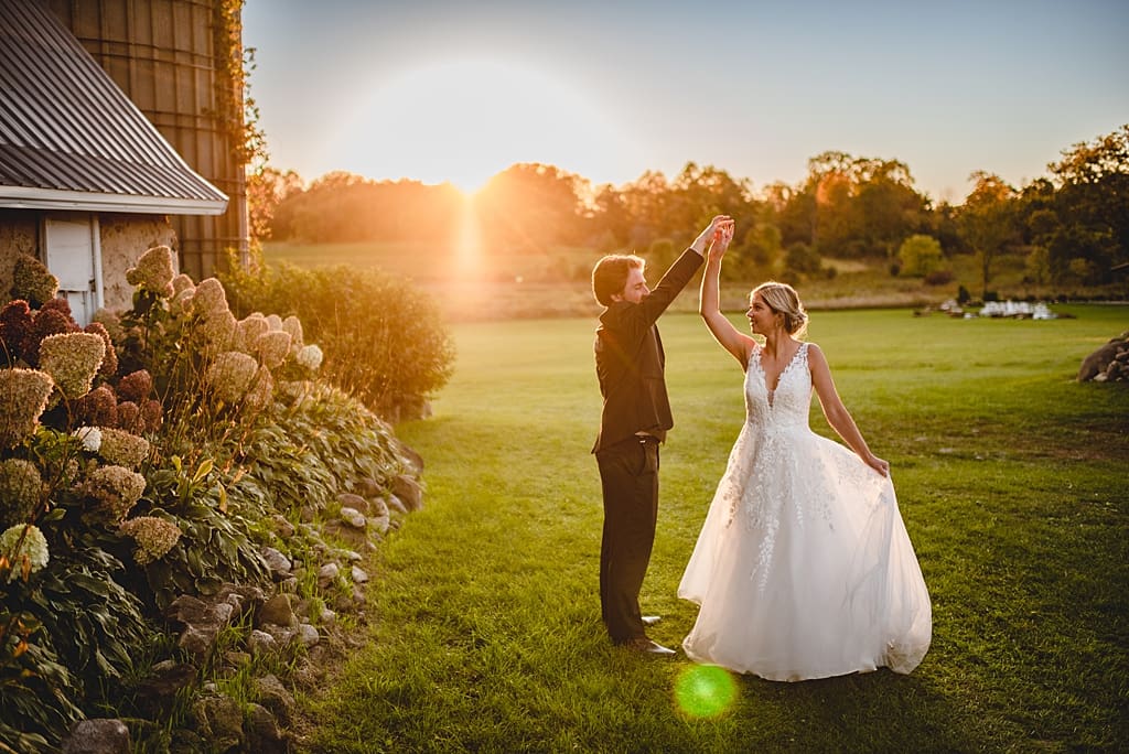 sunset wedding photos at elderberry manor wedding
