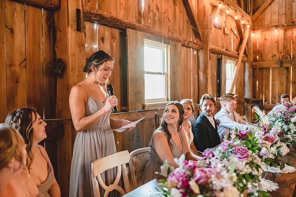 wedding reception speeches indoor barn reception