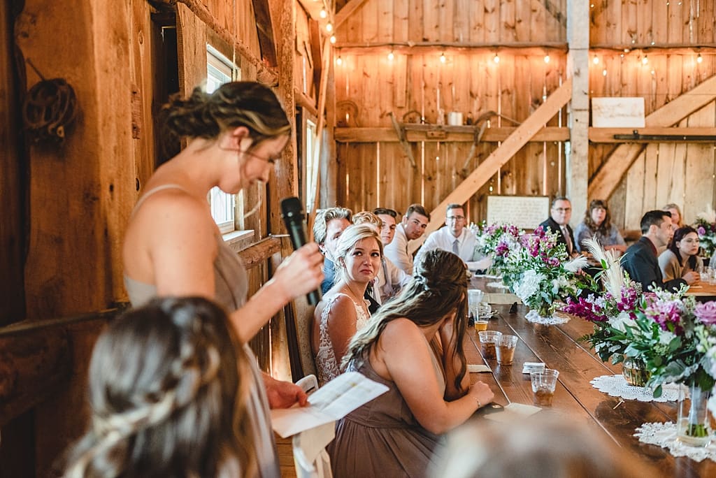 wedding reception speeches indoor barn reception