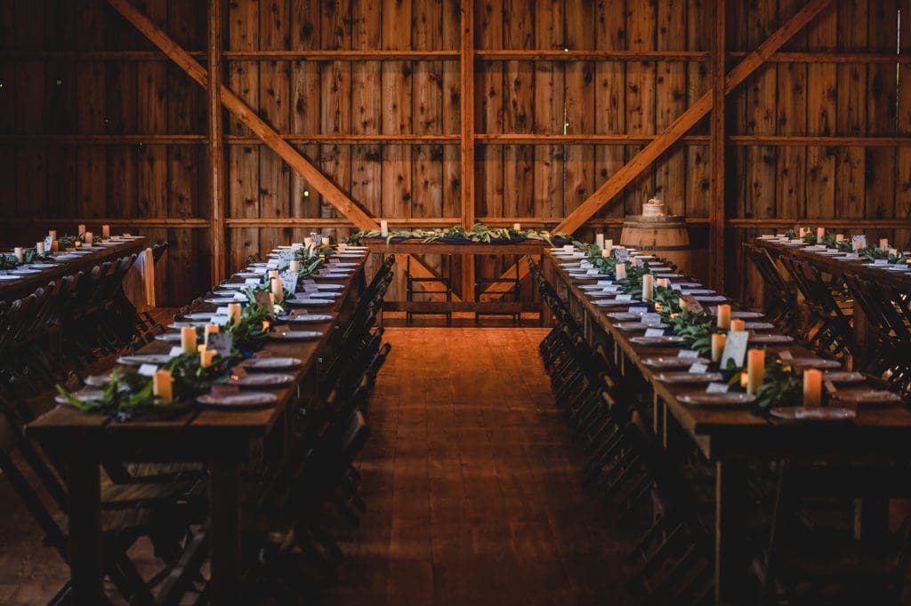 indoor reception at the barn at homestead hollow