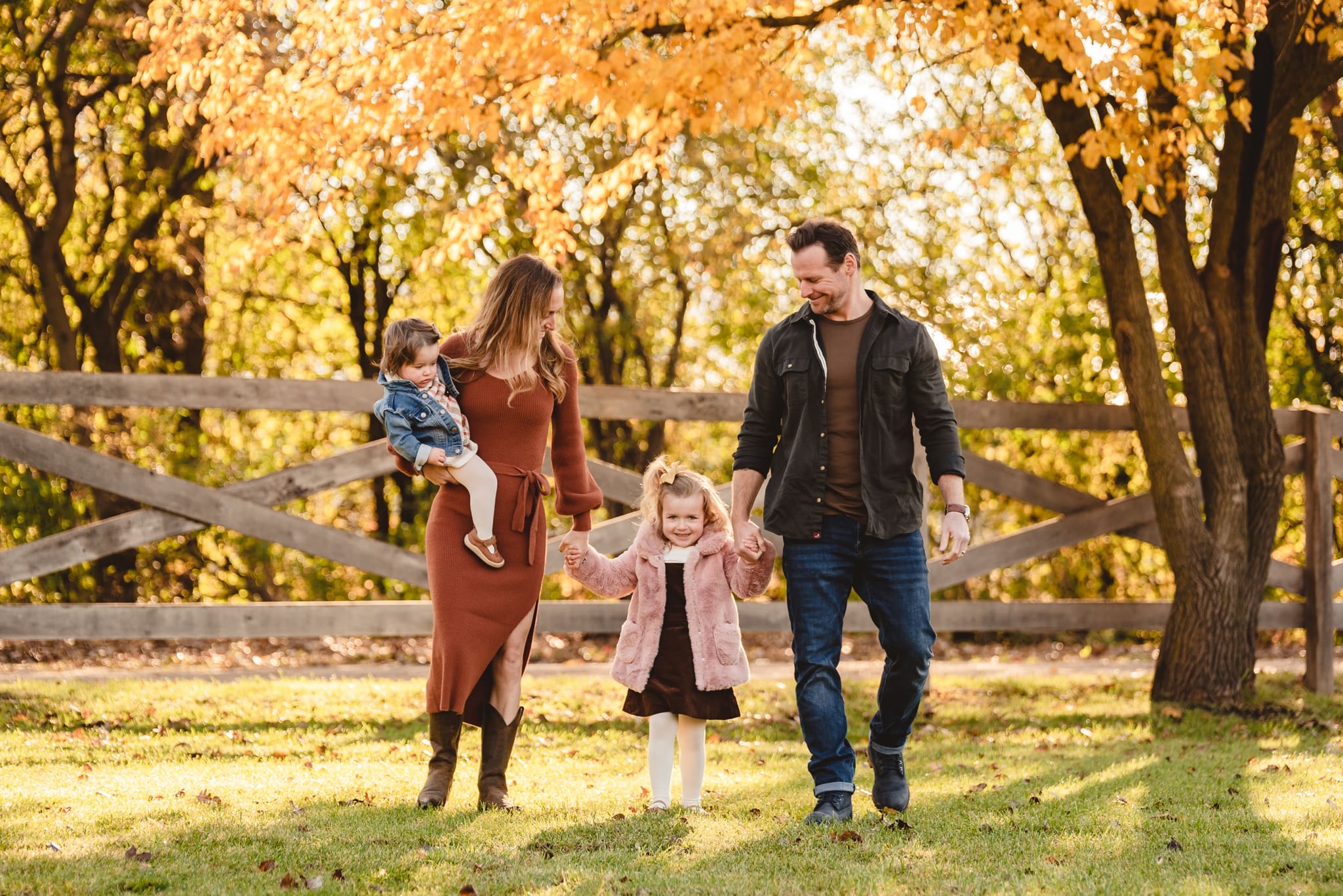 family walking together for fall family photos