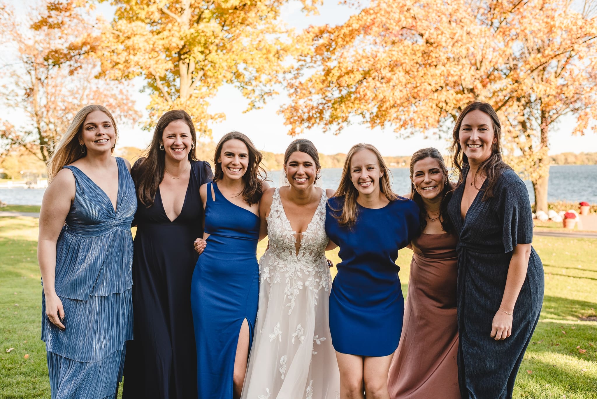 group of friends being the 'something blue' for wedding