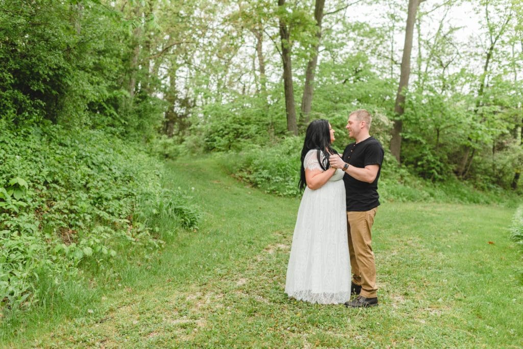 couple dancing together at engagement session