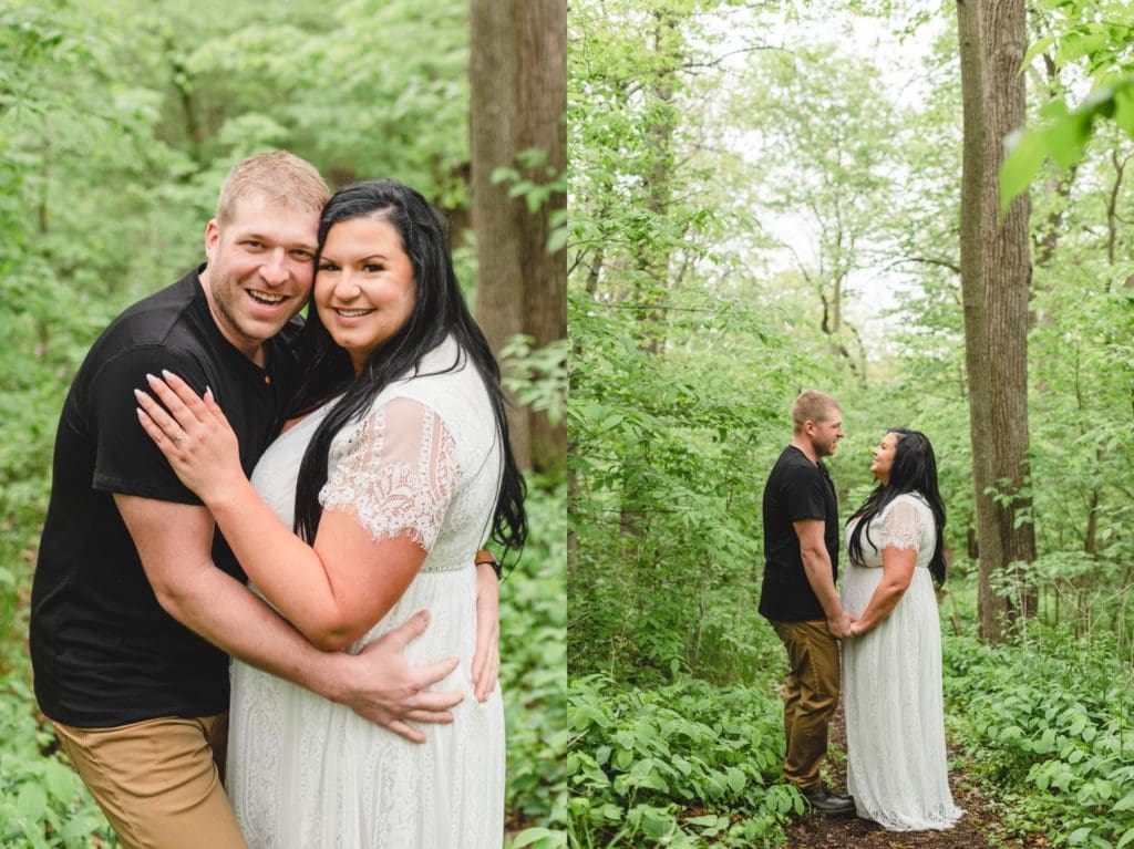 couple together in a green forest in wisconsin