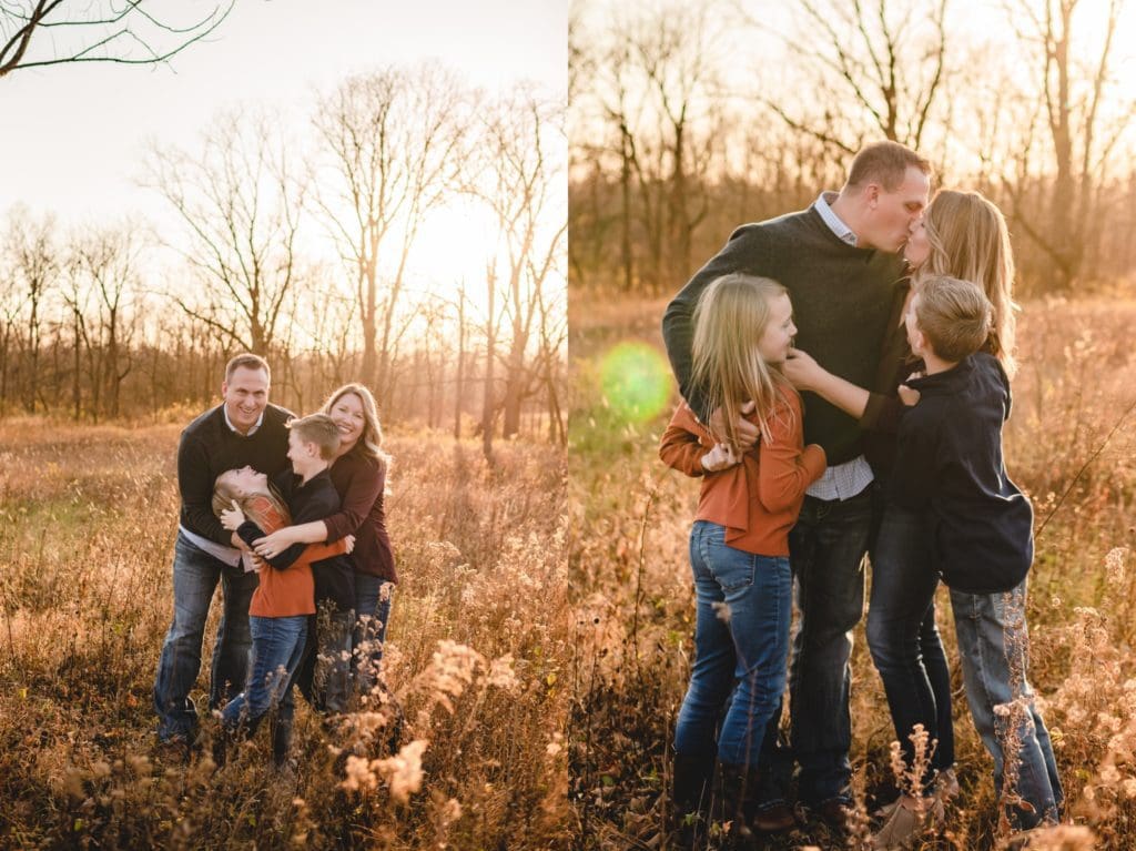 family of four poses for photography