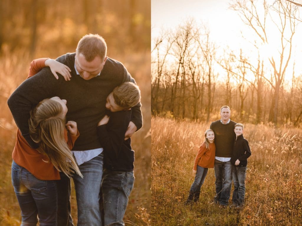 dad and kids pose for family photos