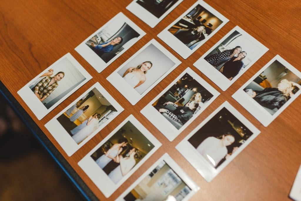 polaroids of bridal party getting ready