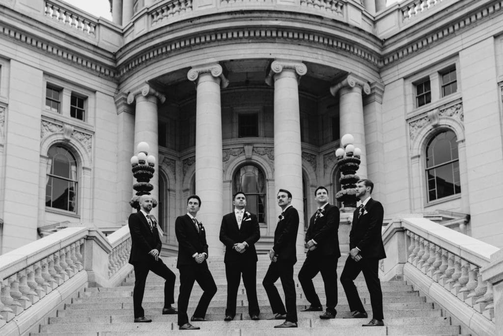 groom party photos at the wisconsin capitol building