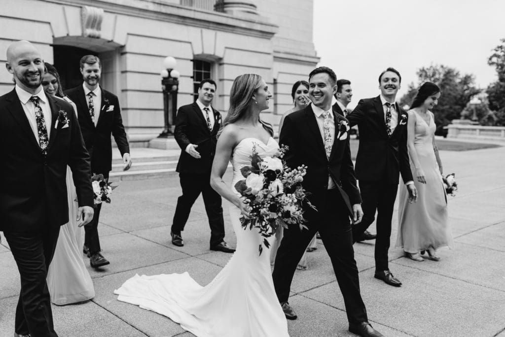 wedding party photos at the wisconsin capitol building