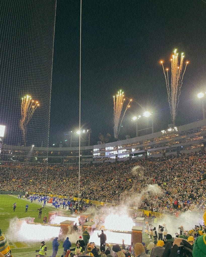 fireworks at packers football game at lambeau field in green bay