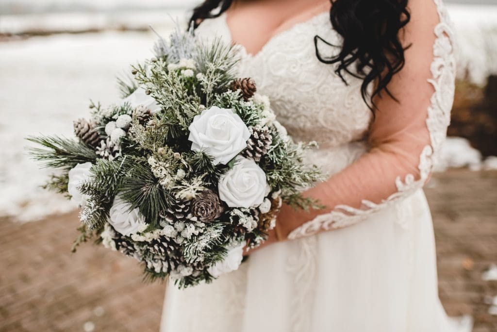 winter bridal bouquet with fake flowers