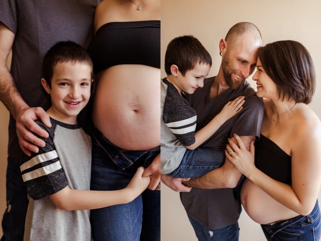 studio maternity photos with nude color backdrop