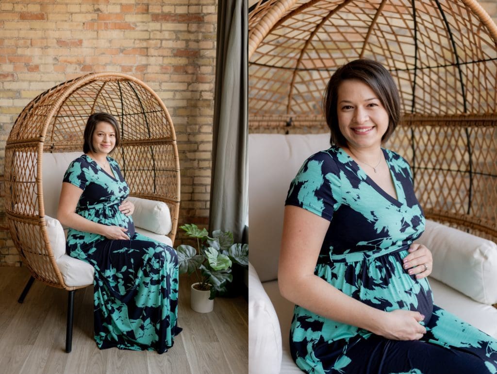 maternity photos in an egg chair