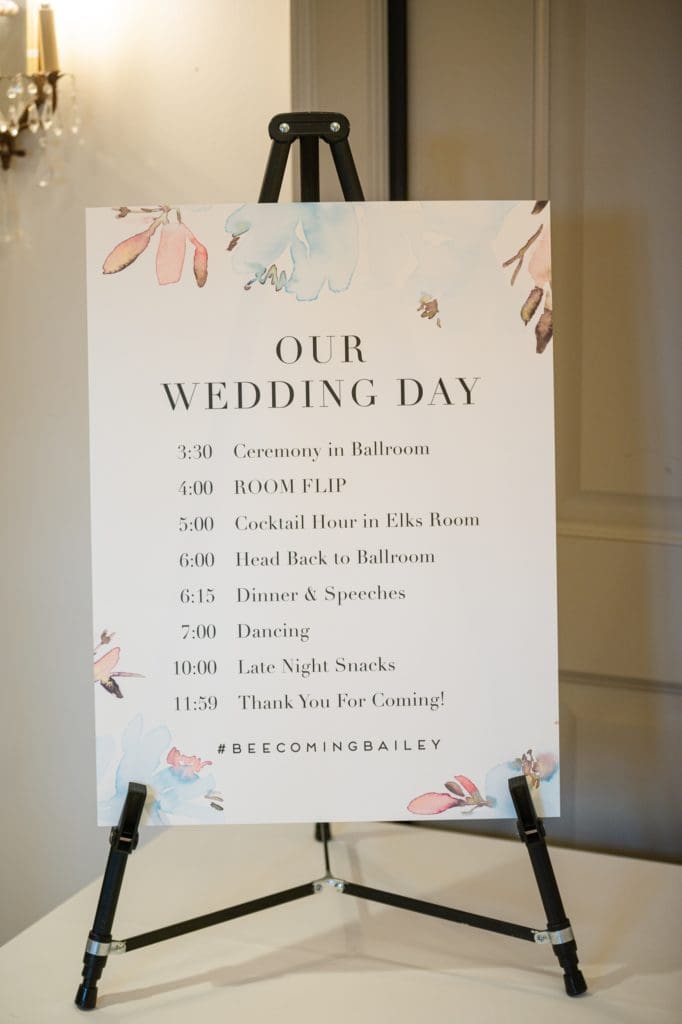 wedding day timeline sign