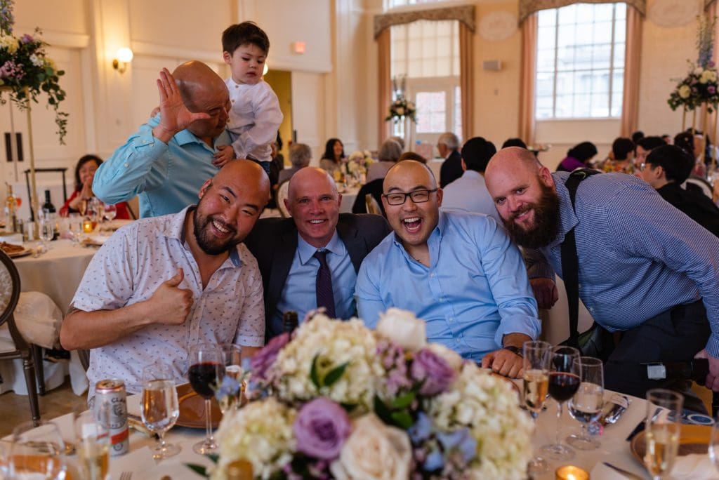 bald guys at a wedding