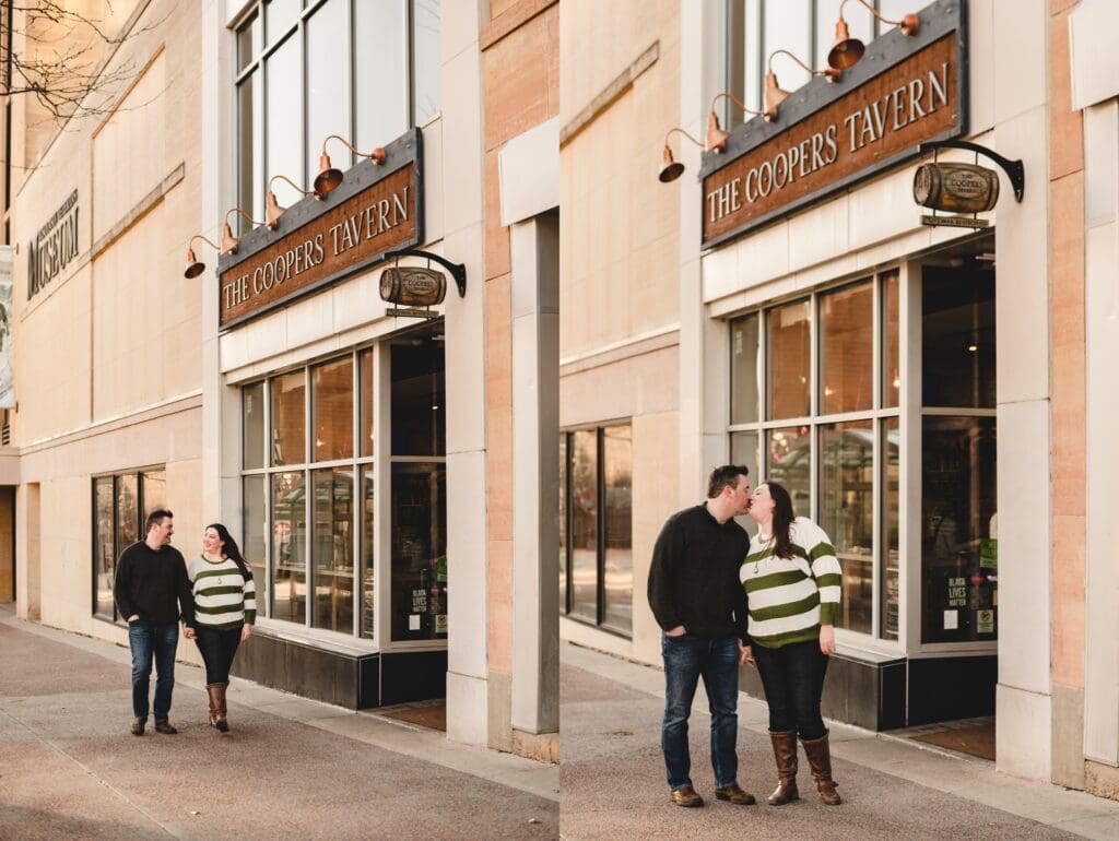 engagement photos taken in front of first date spot