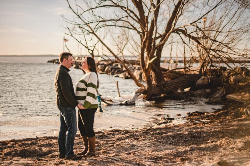 engagement photos at lake mendota in madison in march