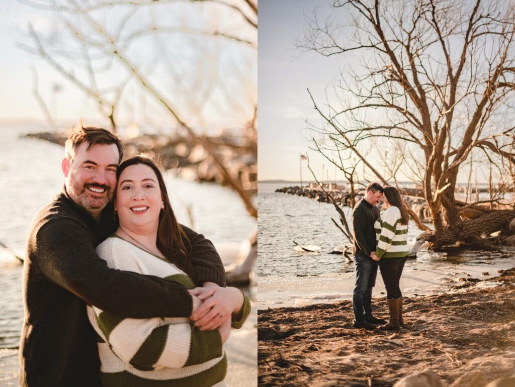 engagement photos at lake mendota in madison in march
