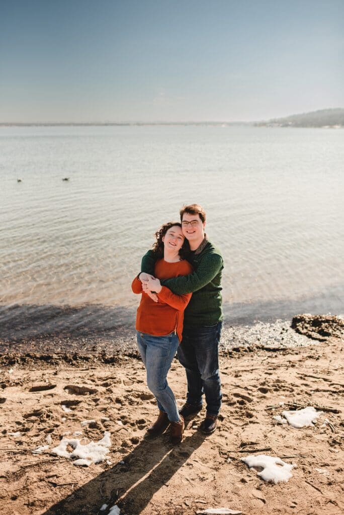 engagement photos on the beach in lake geneva by the riviera
