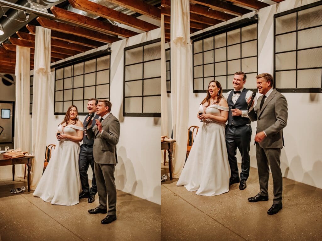 wedding toasts at indoor wedding reception in madison wisconsin