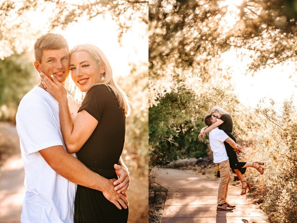 engagement photos on a desert hiking trail