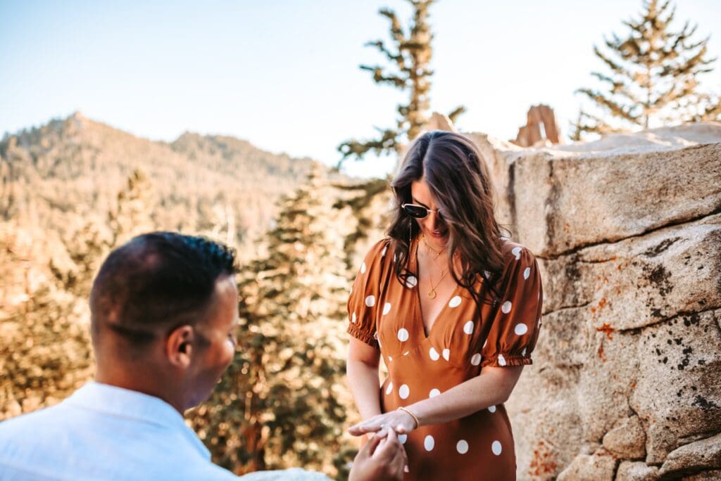 giving engagement ring to fiance at the palm springs tram